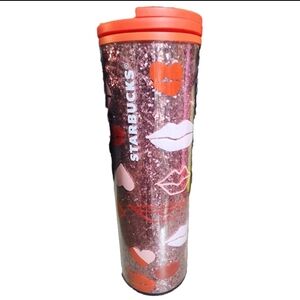 Starbucks 16oz Pink Glitter Lips and Hearts Tumblr Brand New